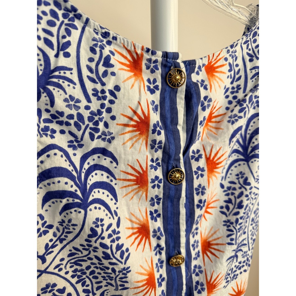 Rachel Zoe Blue Orange Palm Tree Sun Print Linen Blend Crop Tank Top Medium - Picture 7 of 8